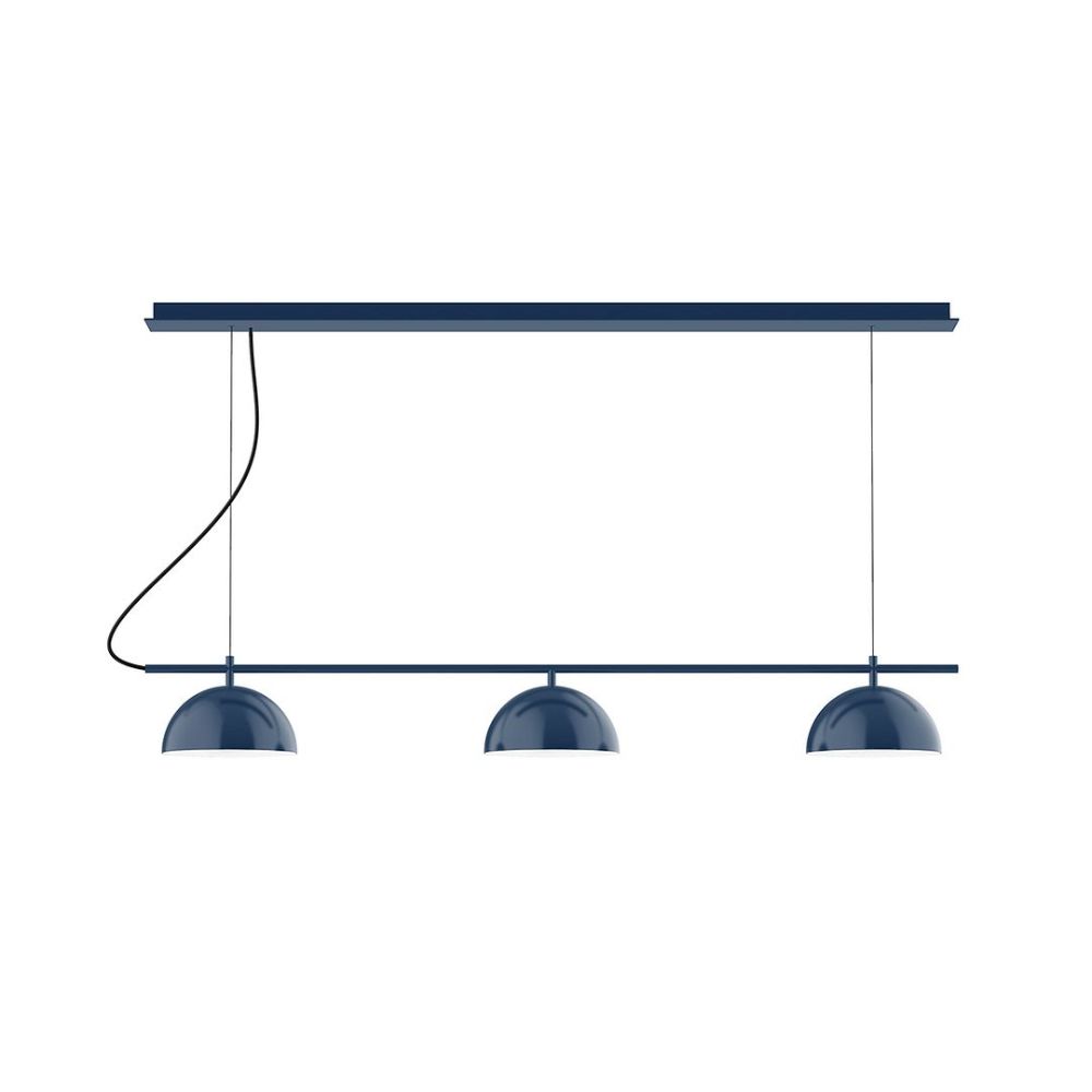 Montclair Lightworks CHD431-G15-50 3-Light Linear Axis Chandelier with 6 inch White Opal Glass Globe, Navy